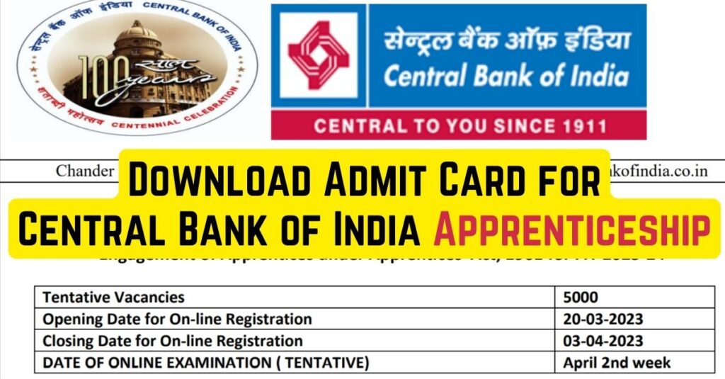 Central Bank of India Apprenticeship Admit Card 2023 Download Direct Link 