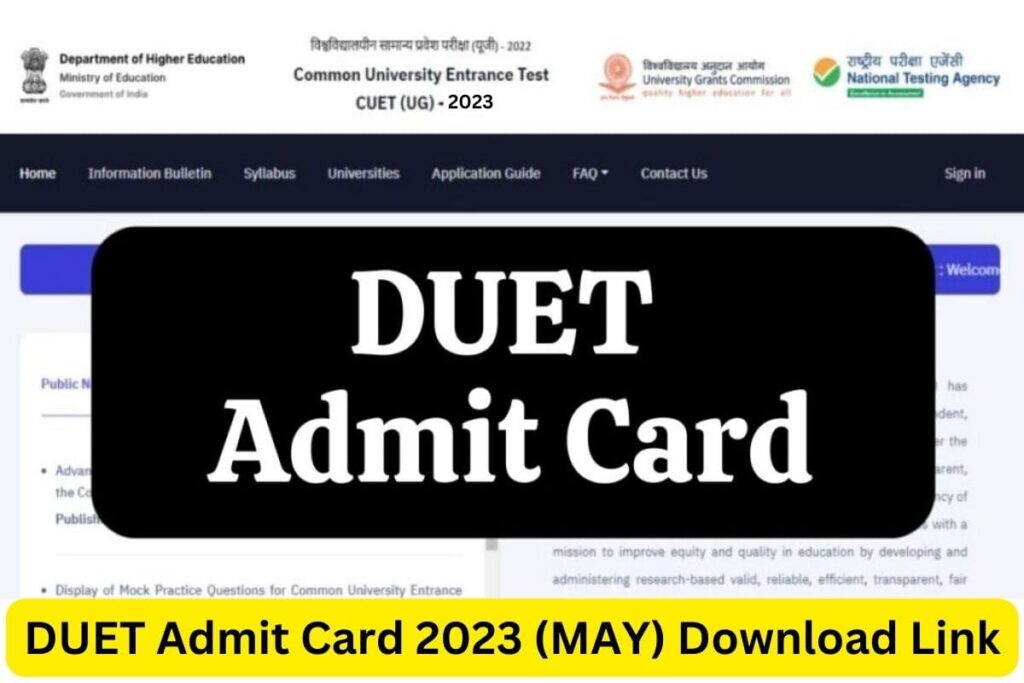 DUET Admit Card 2023 MAY Download Link Steps to Download Exam day Guidelines